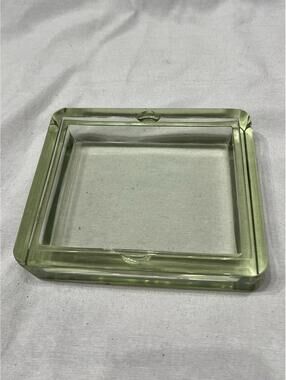 Vintage Rectangle Green Glass Ashtray/Trinket Bowl 6 inches